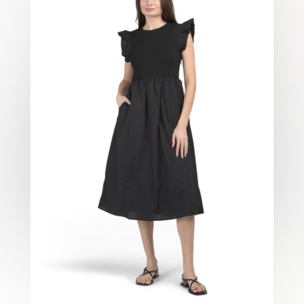 NWT - Cotton Flutter Sleeve Smocked Shoulder Detail Midi Dress - Size L